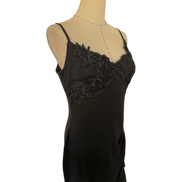 Vintage Dresses & Skirts - Vintage 90s Terry Paris Black Cocktail Evening Dress Draping Embroidery S M